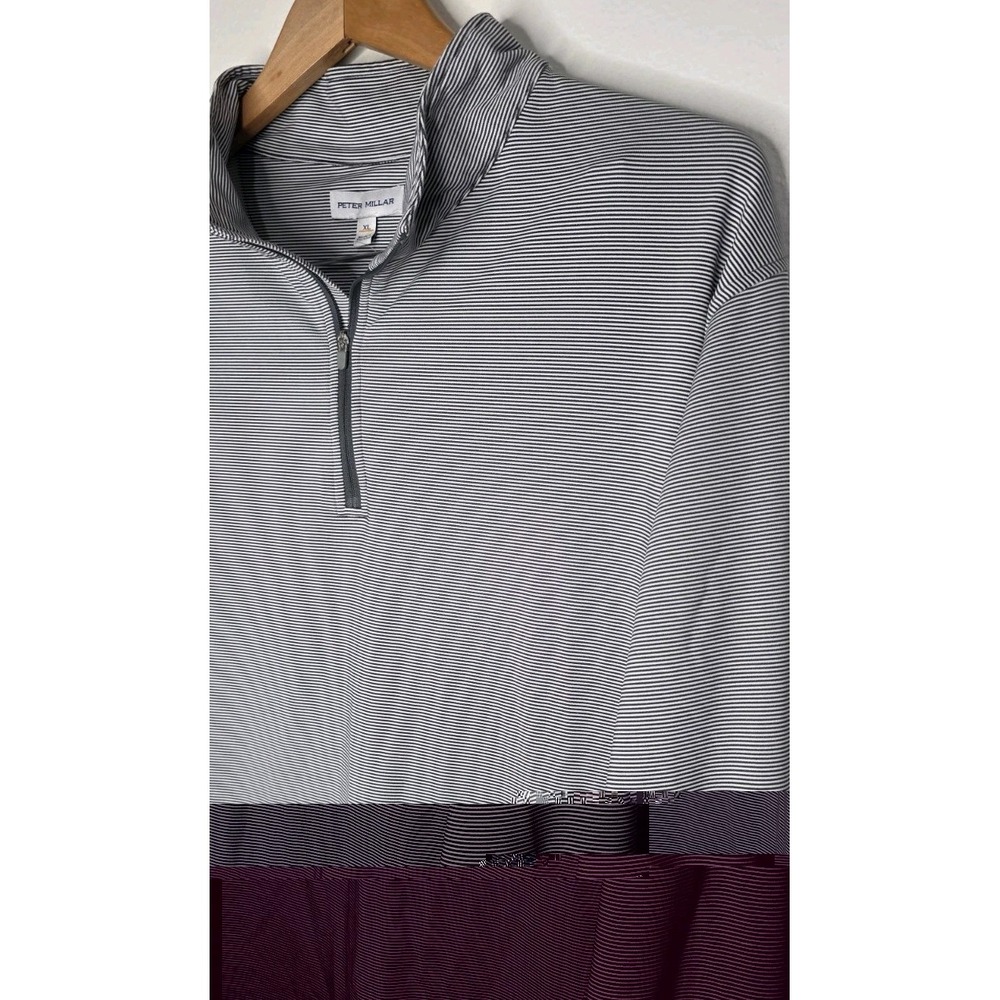 Peter Millar Iron Gray White Perth Sugar Stripe Performance Quarter-Zip Golf XL - Picture 4 of 11